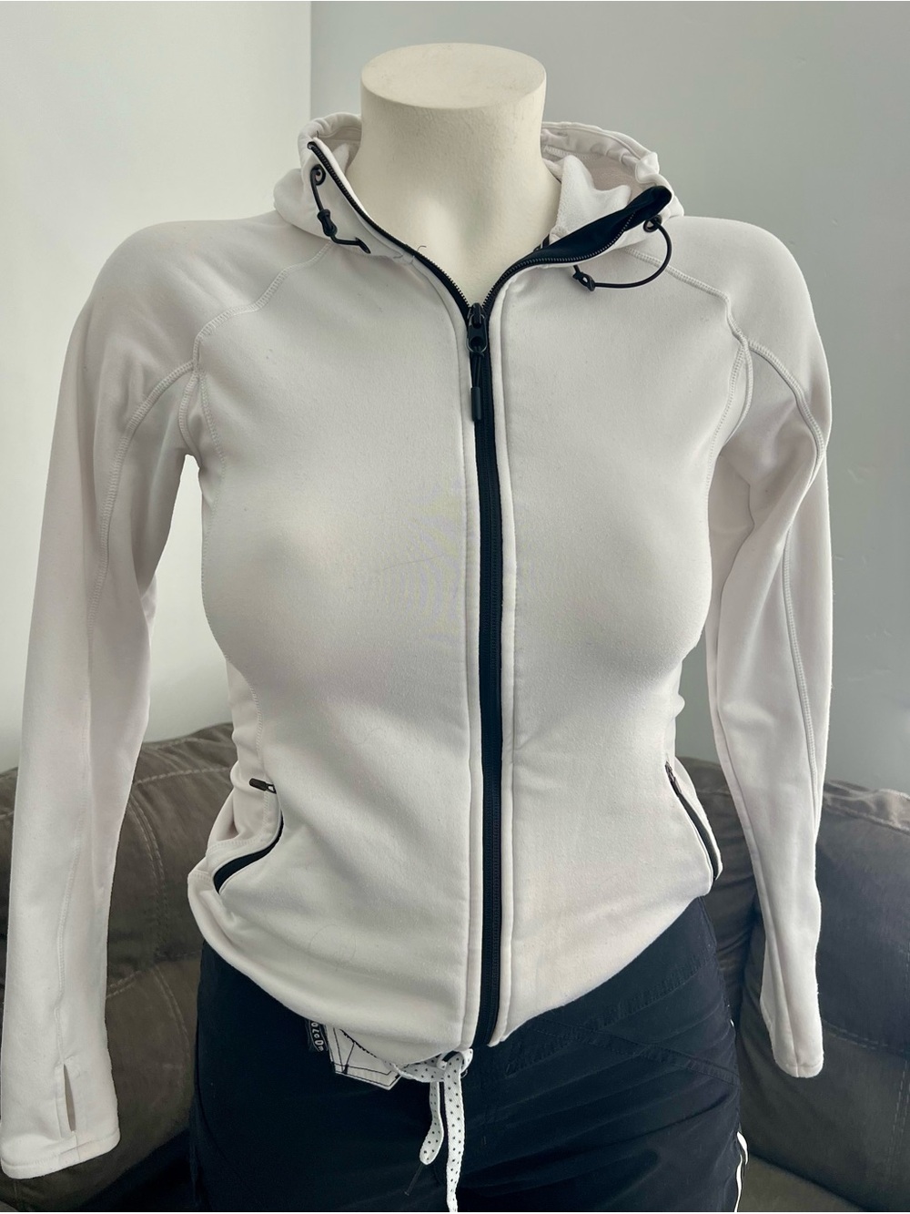 H&M White Hooded Zip-Up Utility Jacket with Black Trim - Picture 3 of 6